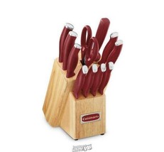 Cuisinart 12-Piece Cutlery Block Set Red Carbon Stainless Steel 9.5"x5.9"x14.5" - £64.39 GBP