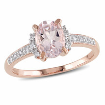 Solitaire Ring 14K Rose Vergoldet Oval Schliff Labor Erstellt Morganit &amp; Diamant - £111.23 GBP
