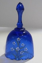 Vintage Fenton blue Hand Painted Flowers  Oval Scalloped Glass Bell signed - $15.82