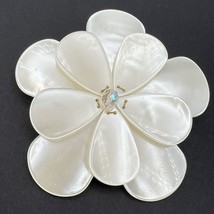 Vintage Signed Pono Cream White Moonglow Lucite Flower Statement Pin 3 3/4&quot; - $42.06