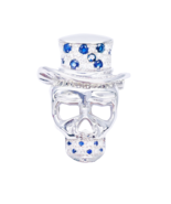 18ct White Gold Natural Round Sapphire &amp; Diamond Skull Brooch Pin 1.45ct - $4,326.63