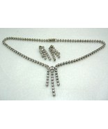 VINTAGE SPARKLE RINESTONE SILVER PLATED NECKLACE CHOKER stud EARRING SET16&quot; - £11.96 GBP