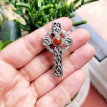 Vintage Celtic Cross Red Onyx Boucher Brooch Pin - $18.99
