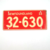 Vintage 1953 Wheaties Cereal Newfoundland Metal Bicycle License Plate 32-630 Red - £7.98 GBP