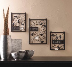 Live Laugh Love Quote Wall Tealight Candle Holder Set 3 Accent Home Gift Decor - $47.95