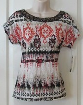AB Studio Short Sleeve Tribal Beat Bar Back Beaded Tee Women&#39;s Sz XS NWT... - $17.19