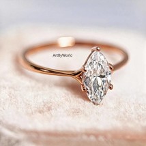 Marquise Cut Moissanite Diamond Engagement Ring Solid Gold Handmade Wedding Ring - £79.13 GBP