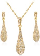 Full Crystal Rhinestone Gem Tear Drop Pendant Necklace Earrings Jewelry Sets - £36.68 GBP