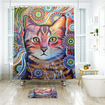 Cute Cat 02 Shower Curtain Bath Mat Bathroom Waterproof Decorative - £18.09 GBP+