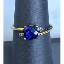 Yellow Gold LAB-CREATED Sapphire And Natural Diamond Ring Size 6.5 Sky - $256.11