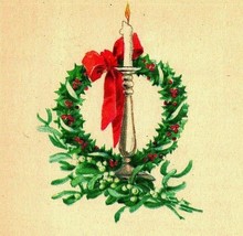 Merry Christmas Wreath Candle Mistletoe Poem UNP Gibson Lines 1920s Postcard - £3.05 GBP