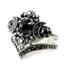 Gothic Cosmos Moon Ring Set Silver Moon and Stardust Size 9.5 - £31.82 GBP