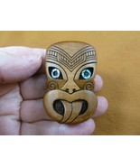 (j470-8) tribal Maori mask face Paua shell eyes carved wood pendant New ... - £29.79 GBP