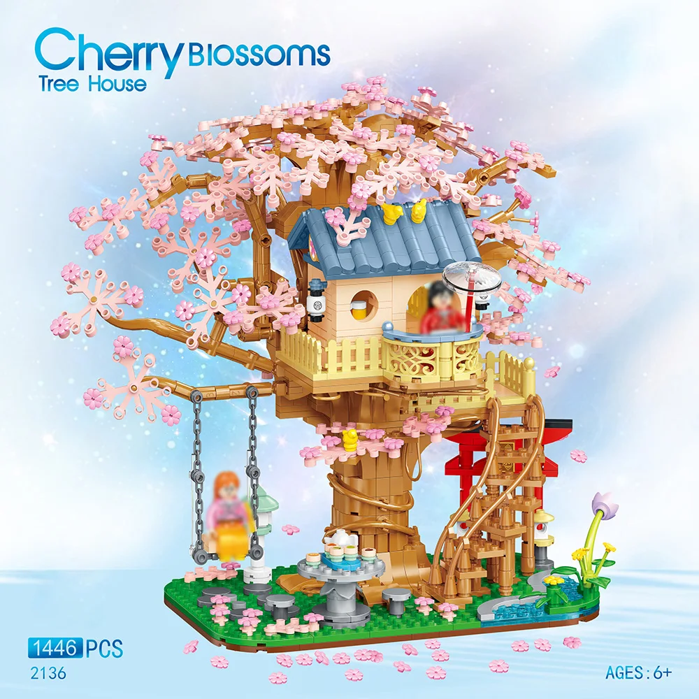 Tree House Building Blocks Sakura Diamond Blocks Cheer Flower City Street View - £39.14 GBP+