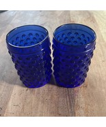 2 Vintage Hobnail Colbalt Blue 4.5&quot; T x 2.75” D Tumbler Juice Glasses - $27.35 CAD
