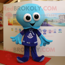 Blue Octopus mascot costume character dressed with a Polo Tee and Brooches - £1,009.77 GBP