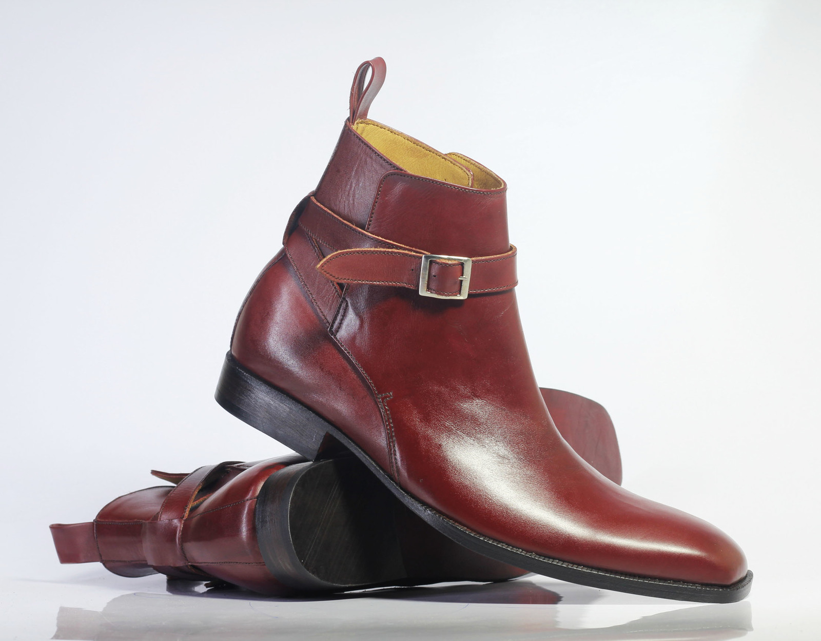 Handmade Men's Burgundy Leather Jodhpurs Ankle Boots, Men Designer Fashion Boots