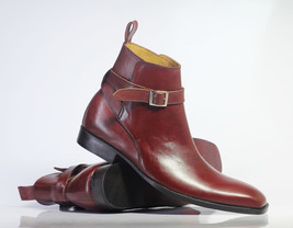 Handmade Men&#39;s Burgundy Leather Jodhpurs Ankle Boots, Men Designer Fashion Boots - £127.86 GBP