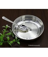 Pure 999 solid fine silver handmade plate or tray with spoon, excellent ... - $409.45 CAD