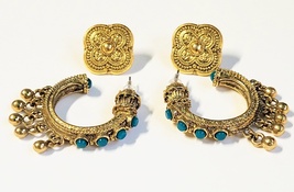 Pair of Persian Style Earring in Goldtone Metal Pierced Style Hoops are Chunky - £5.50 GBP