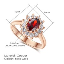 Ring For Women Red Crystal Elegant Engagement Wedding Ring Rose GolAustrian Crys - £11.43 GBP