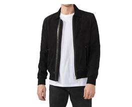 Chaqueta de bombardero de cuero de gamuza para hombre hecha a mano negra... - $2,543.73 MXN+
