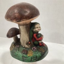 VTG Hand Painted Mushrooms w/ Elf Gnome Plaster Chalkware Décor Trippy 70s Hippy - £12.27 GBP