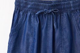 Dark Blue Denim CROP PANTS Drawstring Elastic Waisted Crop HAREM PANTS Trousers image 3