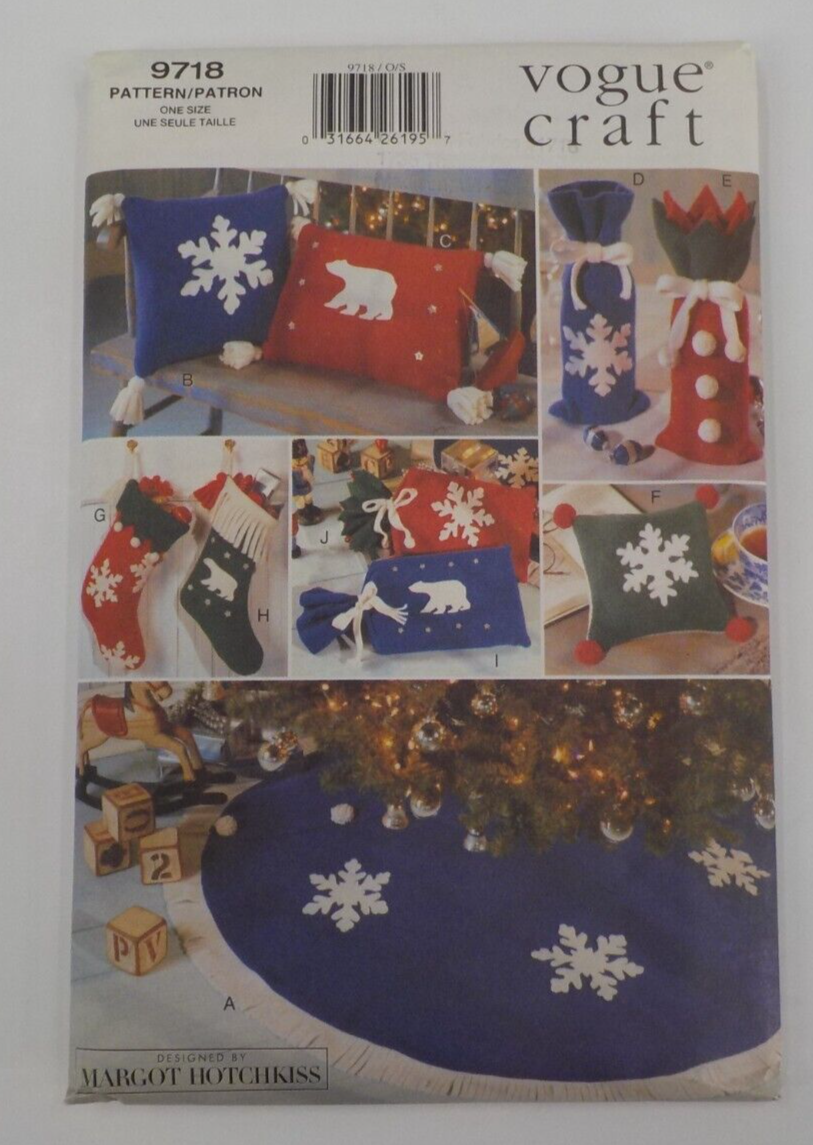 VOGUE CRAFT PATTERN #9718 A SNOWY HOLIDAY TREE SKIRT PILLOW GIFT BAGS UNCUT 1997 - £15.97 GBP