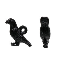 2 Crow Charms Black Enamel Halloween Pendants Gothic Jewelry Findings Set - £3.03 GBP