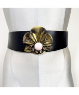Vintage Made in Italy Wide Leather Belt Size Medium in Black - $33.87