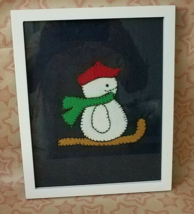 Primitive Framed  Snowman Skiing Lodge Hanging Wall Art Mantle Decor  Handmade - £25.57 GBP