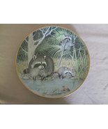 CURIOUS RACCOONS AT AN APRIL POND collector plate PETER BARRATT Woodland... - £21.96 GBP