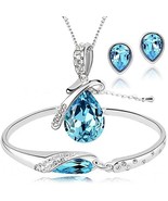 Angel Tears Austrian Crystal Necklace &amp; Bangle &amp; Earring Set Jewelry Wom... - £12.54 GBP