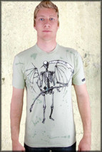 Fourth World Grim Reaper Skeleton Bone Wings Scythe Mens T-Shirt Sage Green NEW - £15.45 GBP