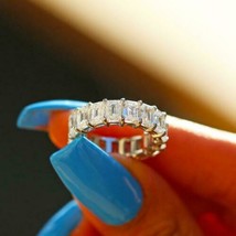 4Ct Corte Esmeralda Diamante Eternidad Completo Anillo de Boda 14K Blanco Oro - £64.43 GBP