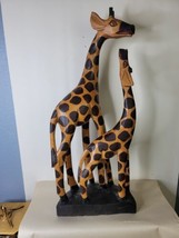 Hand Carved Giraffe Mother and Calf Indonesia Wood Folkart 20 x 8 Inches - £19.36 GBP