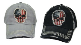 Patriotic Skull USA Vintage Distressed Cotton Cap Dad Hat  Black or Gray  - $17.99