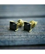 1Ct Princess Lab-Created Black Diamond Women Stud Earring 14K Yellow Gol... - €118,62 EUR