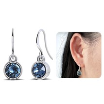 Blue Aquamarine Circle Dangle Earrings for Women Silver Handmade Crystal Drop Ea - £27.02 GBP