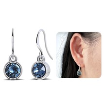 Blue Aquamarine Circle Dangle Earrings for Women Silver Handmade Crystal Drop Ea - £27.19 GBP