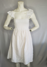 New AQUA Smocked Eyelet Midi Dress White - Medium - £25.26 GBP