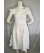 New AQUA Smocked Eyelet Midi Dress White - Medium - $603.17 MXN