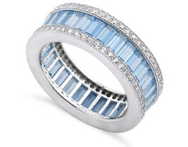 Aquamarine &amp; Diamond Silver Ring 145 Stones In All For Size 6 Hallmarked. - £15.17 GBP