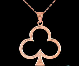 14k Solid Rose Gold Lucky Shamrock Four Leaf Clover Irish Pendant Necklace - £115.01 GBP+