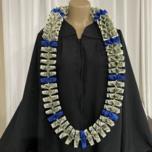 Graduation Money Lei $50 Crisp Bills Folded Royal Blue W/ Gold Metallic Beads - £91.71 GBP