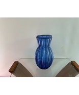VINTAGE COBOLT BLUE BLUE RECYCLED GLASS VASE WITH A  BRACKET FROM SPAIN - $93.49