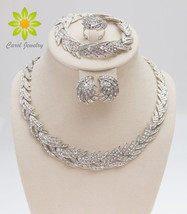 Free Shipping Leaves Shape Silver Plated Clear Crystal Jewelry Set New Fashion W - £17.84 GBP