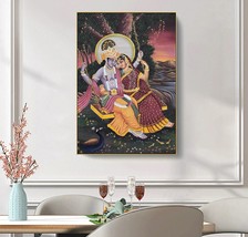 Radha Krishna Pichwai Handmade Painting On Cotton Fabric Ras Lilla | 36x... - £137.62 GBP