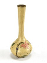 Vintage Brass Vase Flower Bud Etched Painted Floral Design Black India 5&quot; - £19.74 GBP